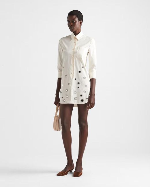 Prada White Appliqué-Detailed Button-Up Shirtdress
