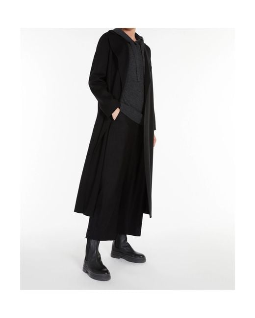 Max Mara Black Hand-Sewn Double-Drape Pure Wool Belted Jacket With Lapel Collar & Silk-Lined Sleeves