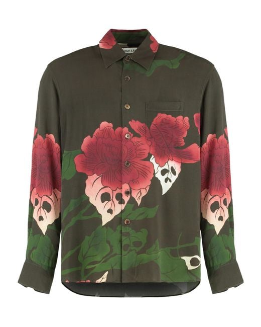 Our Legacy Green Floral Print Long-Sleeve Shirt for men