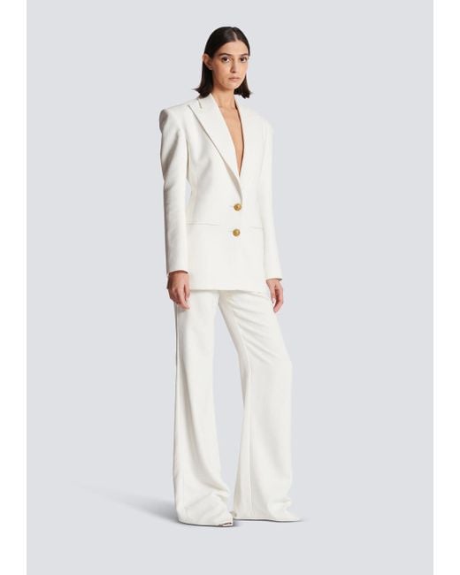Balmain White Single-Breasted Straight Hem Blazer