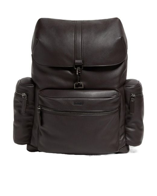 Zegna Black Leather Backpack for men