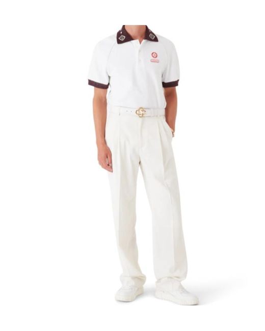 Casablanca White Logo Short-Sleeved Polo Shirt for men