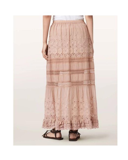 AllSaints Pink Camille Embroidered Maxi Skirt
