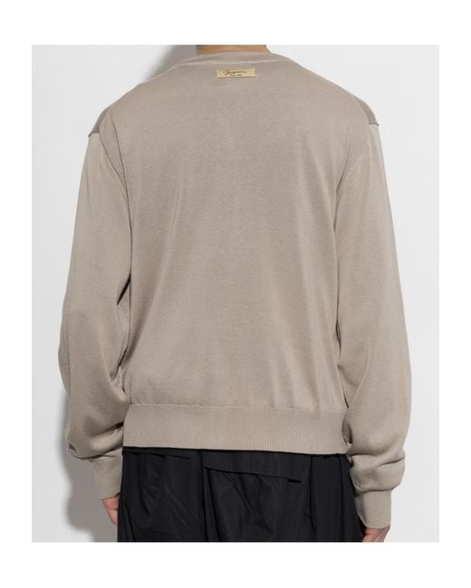 Jacquemus Gray V-Neck Long-Sleeved Knit Top for men