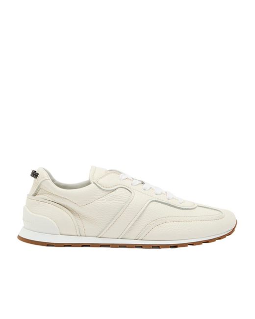 Brunello Cucinelli White Panelled Leather Sneakers