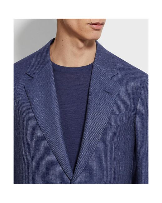 Zegna Blue Ink Silk Cashmere And Linen Jacket for men