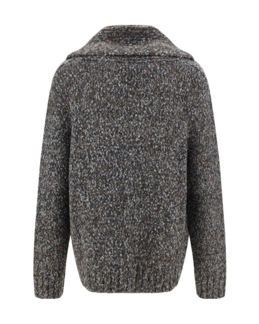 Bottega Veneta Gray V-Neck Knitted Cardigan for men