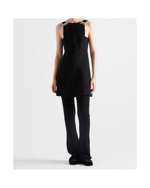 Prada Black Bow Detailed Cady Mini Dress