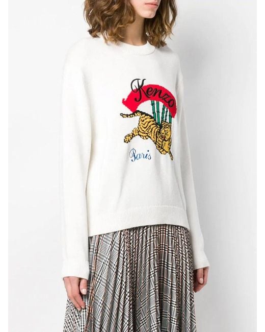 KENZO White Knitted Tiger Logo Pullover