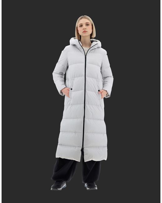 Herno White Zip-Up Hooded Long Coat
