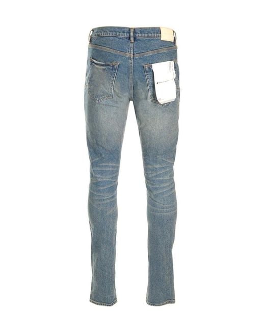 Purple Brand Blue Knee Blowout Distressed Jeans for men