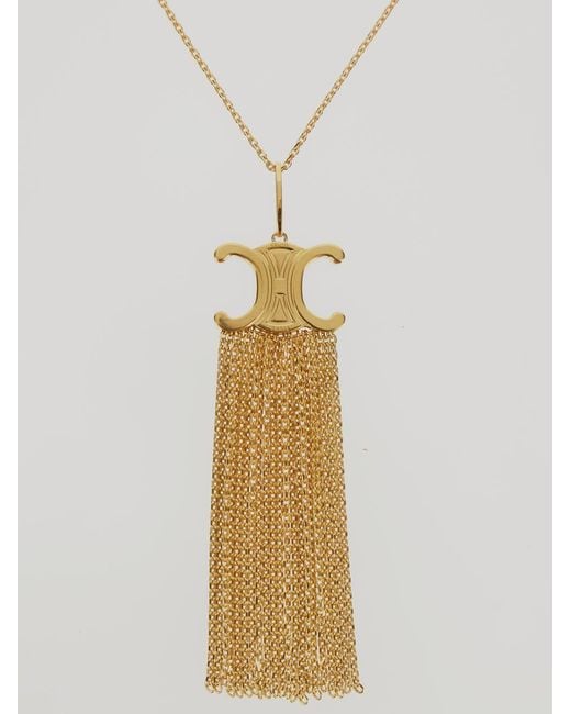 Céline White Triomphe Folk Fringe Long Necklace