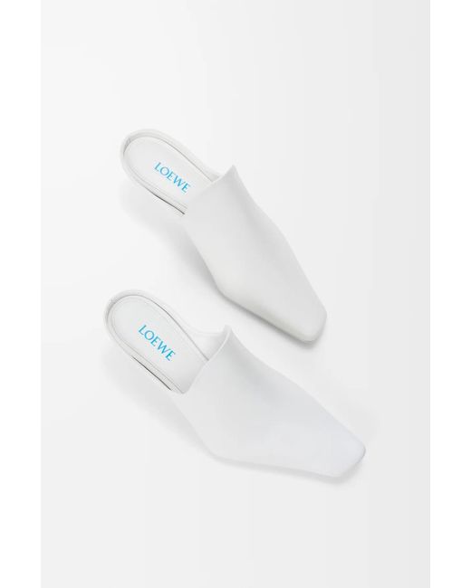 Loewe White Emily Square-Toe Kitten-Heel Mules