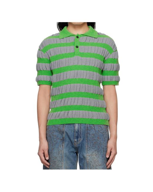ANDERSSON BELL Green Ruffle-Knit Polo T-Shirt for men