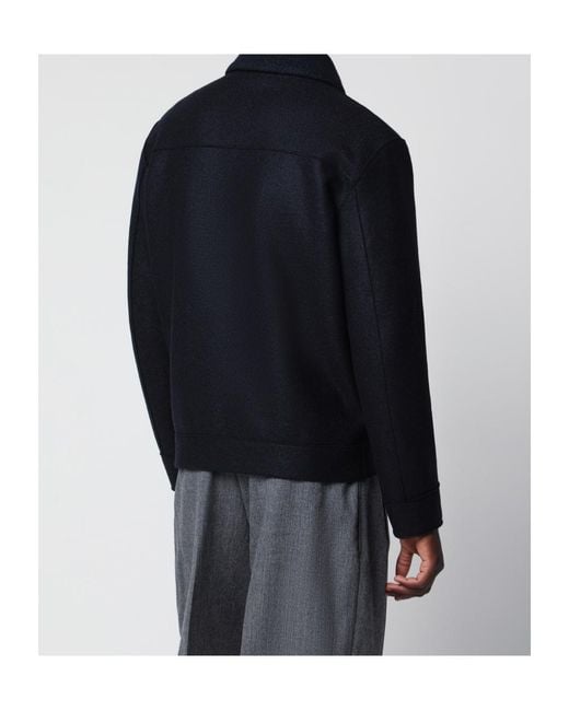 Harris Wharf London Blue Wool Zip-Up Jacket for men