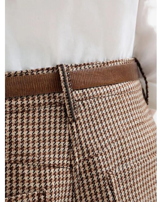 Brunello Cucinelli Brown Sparkling Virgin Wool Houndstooth Long Bermuda Shorts With Monili