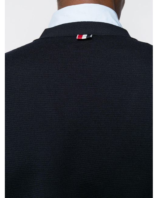 Thom Browne Blue Bar Striped Straight Hem Cardigan for men