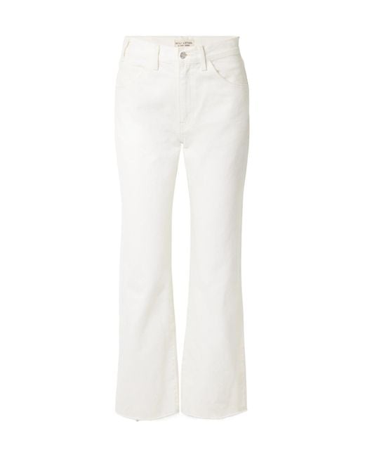 Nili Lotan White Calla Frayed High-Rise Straight-Leg Jeans
