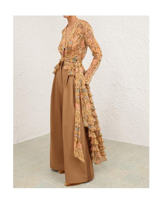Zimmermann Natural Ruffled Wrap Dress