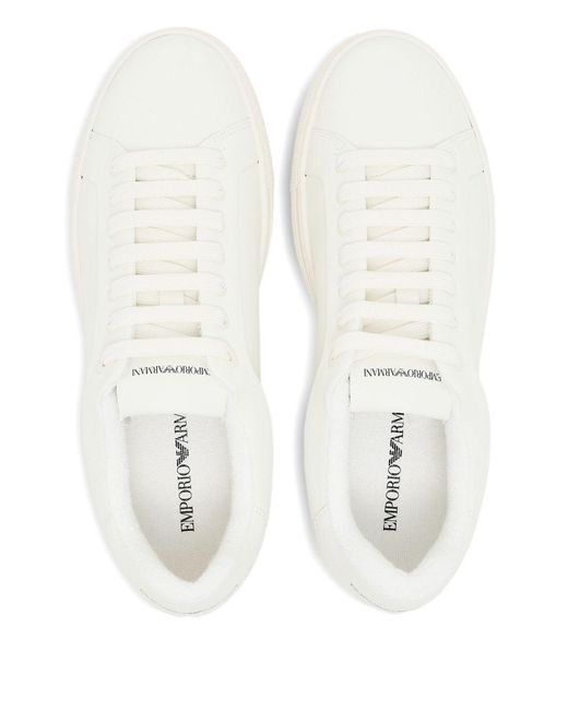 Emporio Armani White Logo-Detail Leather Sneakers for men