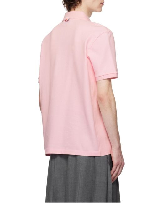 Thom Browne Pink Bar Short-Sleeved Polo Shirt for men