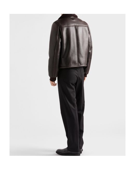 Prada Black Leather And Shearling Jacket for men
