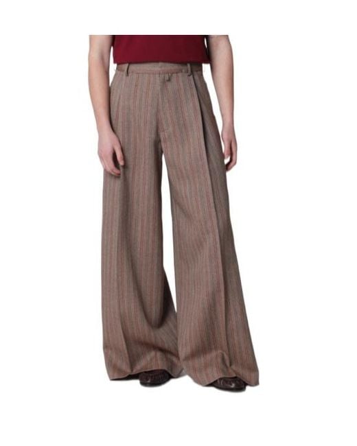 Dries Van Noten Brown Pinstriped Wide-Leg Pants for men