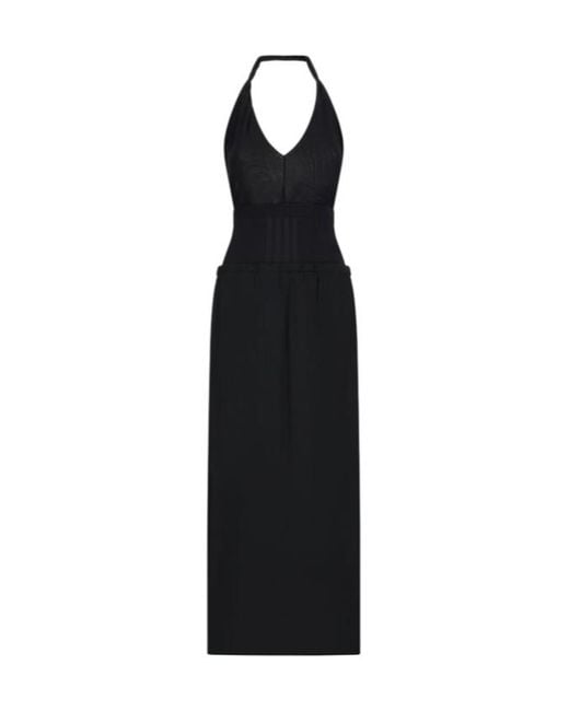 The Attico Black The Halterneck Tulle Stretch Midi Dress
