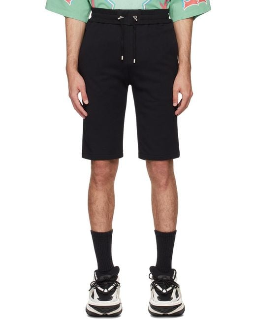 Balmain Black Cotton Shorts With Flocked Paris Logo for men
