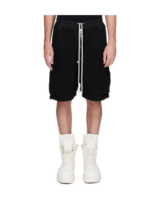 Rick Owens Black Cargobela Drawstring Cargo Shorts for men