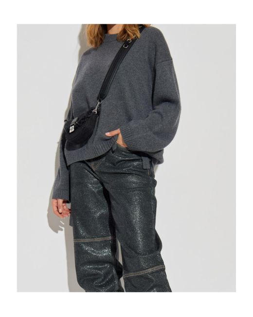 Ganni Gray Logo Patch Oversized Jumper