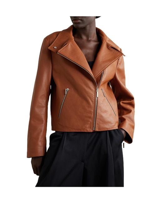 Rosetta Getty Brown Textured-Leather Biker Jacket