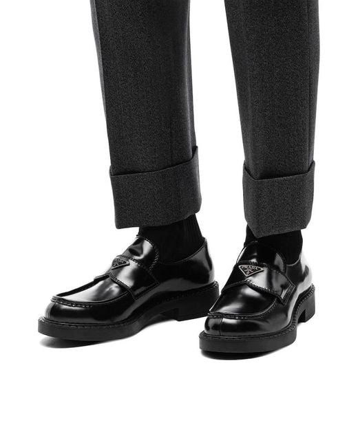 Prada Black Chocolate Brushed Leather Loafers for men