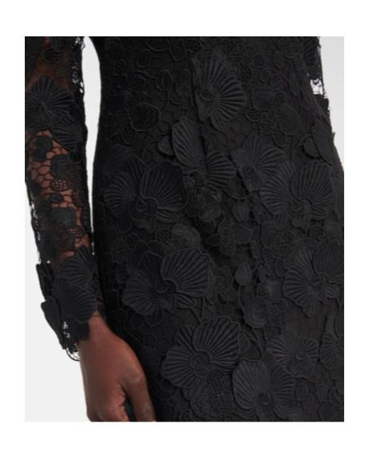Oscar de la Renta Black Orchid Floral Guipure Midi Dress