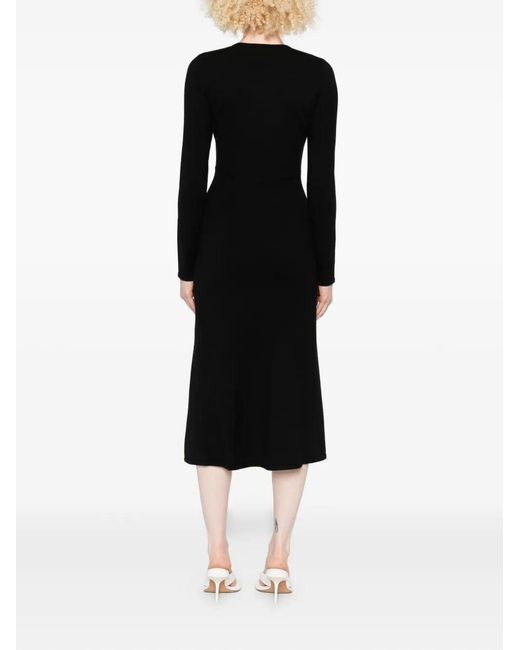 Twinset Black Twist-Detail Long-Sleeved Midi Party Dress