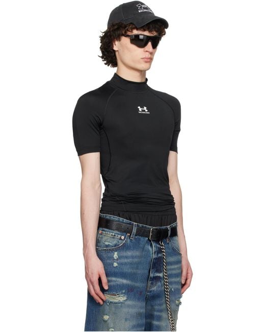 Balenciaga Black Under Armour Mock Neck T-Shirt for men