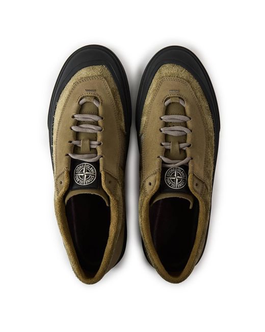 Stone Island Green Low-Top Suede Panel Casual Skate Shoes for men