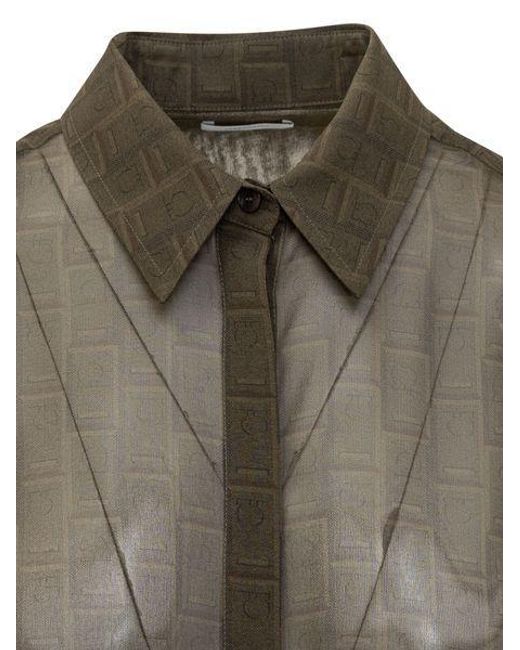 Ferragamo Green Ferragamo Monogrammed Semi-Sheer Shirt