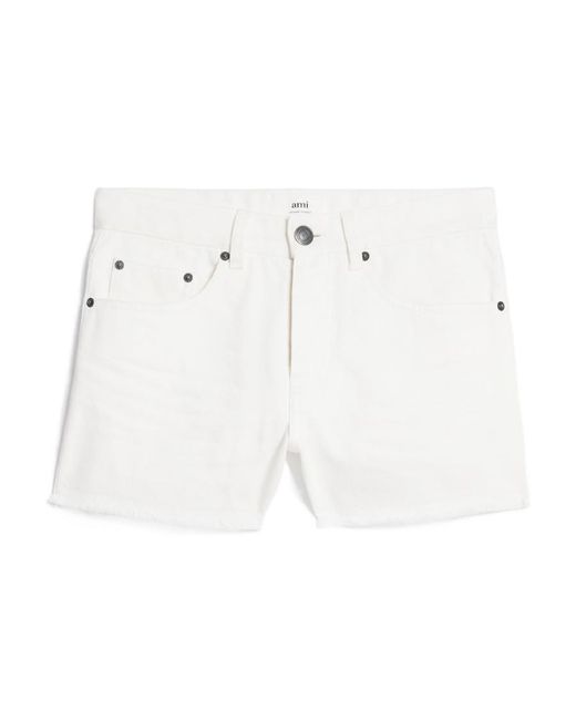 AMI White Ami Mid-Waisted Denim Shorts for men
