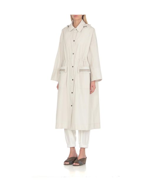 Brunello Cucinelli White Single-Breasted Straight Hem Coat