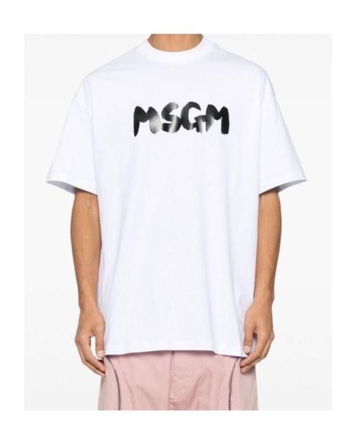 MSGM White Logo-Printed Crewneck T-Shirt for men