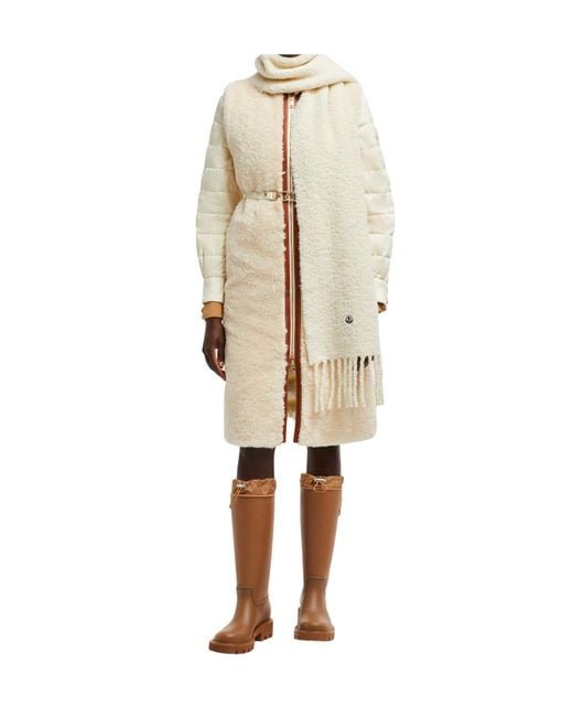 Moncler White Logo Patch Brushed Fringed Scarf