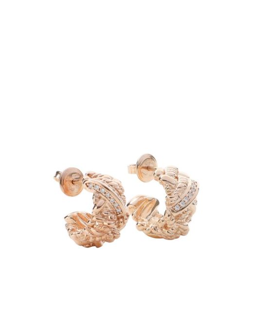 Bottega Veneta White Embellished Intreccio Hoop Earrings