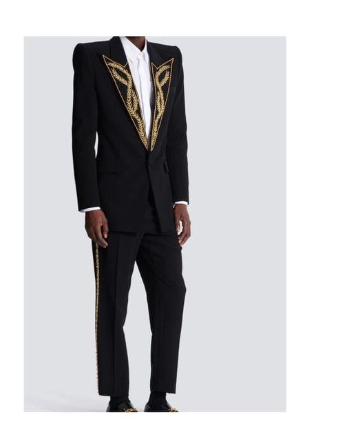 Balmain Black Leaf Embroidery Blazer for men