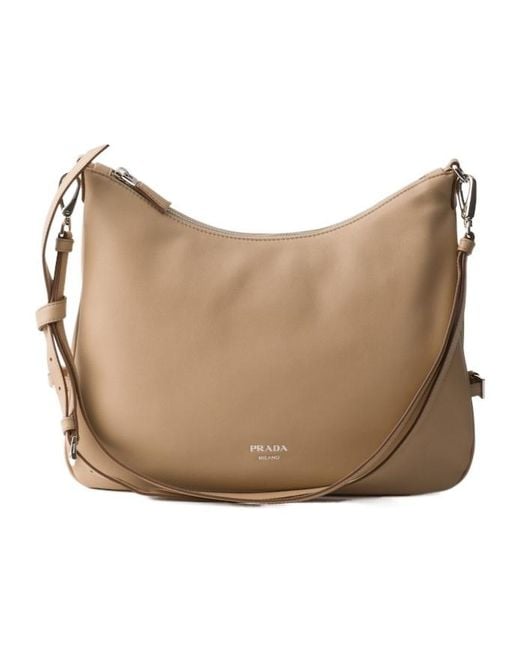 Prada Natural Fold Large Leather Shoulder Bag