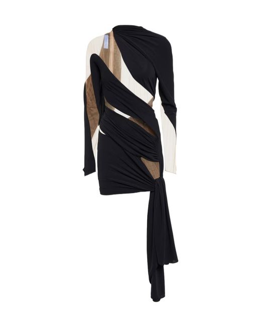 Mugler Black Draped Sheer Decorative Dress