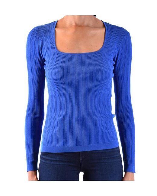 Diane von Furstenberg Blue U-Neck Long-Sleeved Sweater