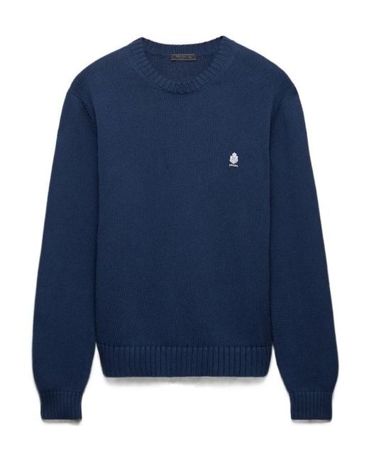 Prada Blue Logo Embroidered Knitted Sweater for men
