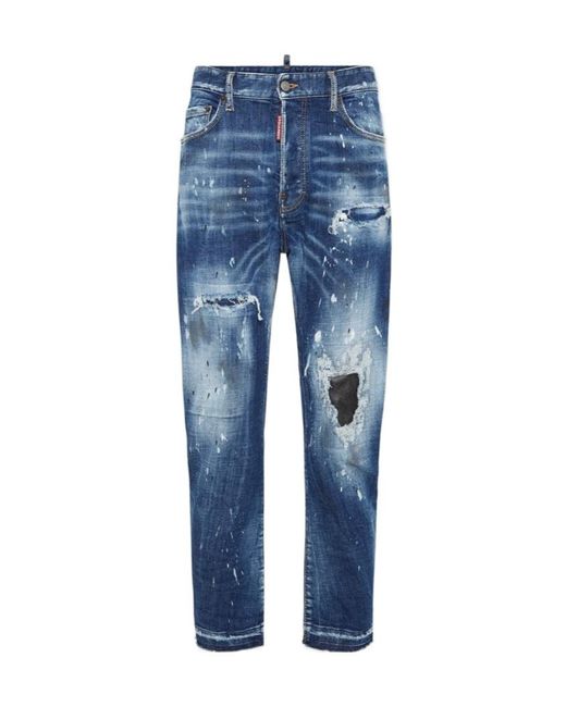DSquared² Blue Medium Ripped Wash Bro Jeans for men