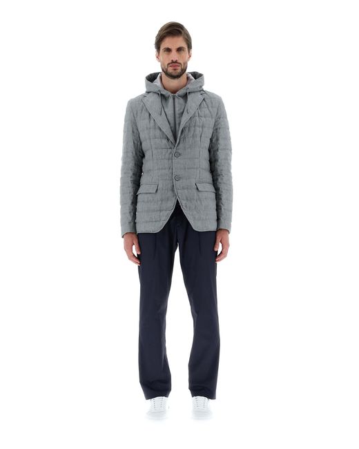 Herno Gray Hooded Quilted Coat for men
